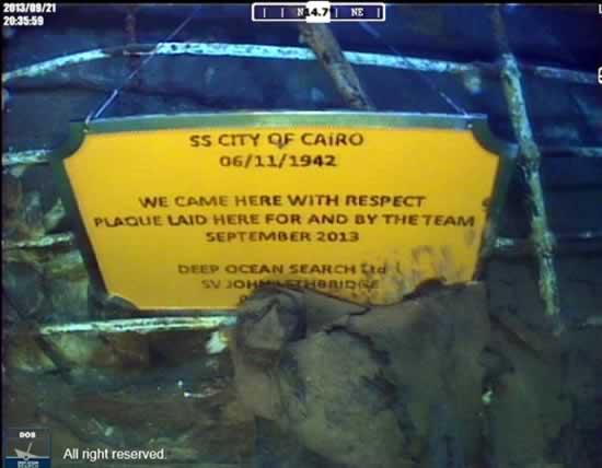 commemorative plaque left on the wreck