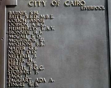 The City of Cairo's plaque, Tower Hill Memorial, London